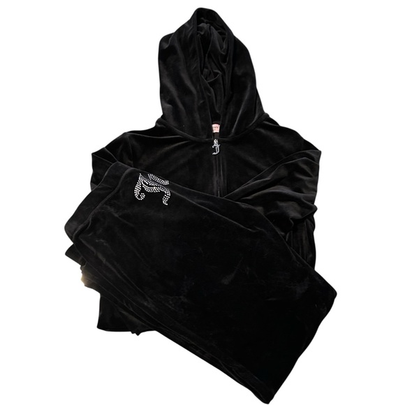 Y2K Juicy Couture Black Velour Hoodie & Pants Set Size XL - Picture 1 of 8